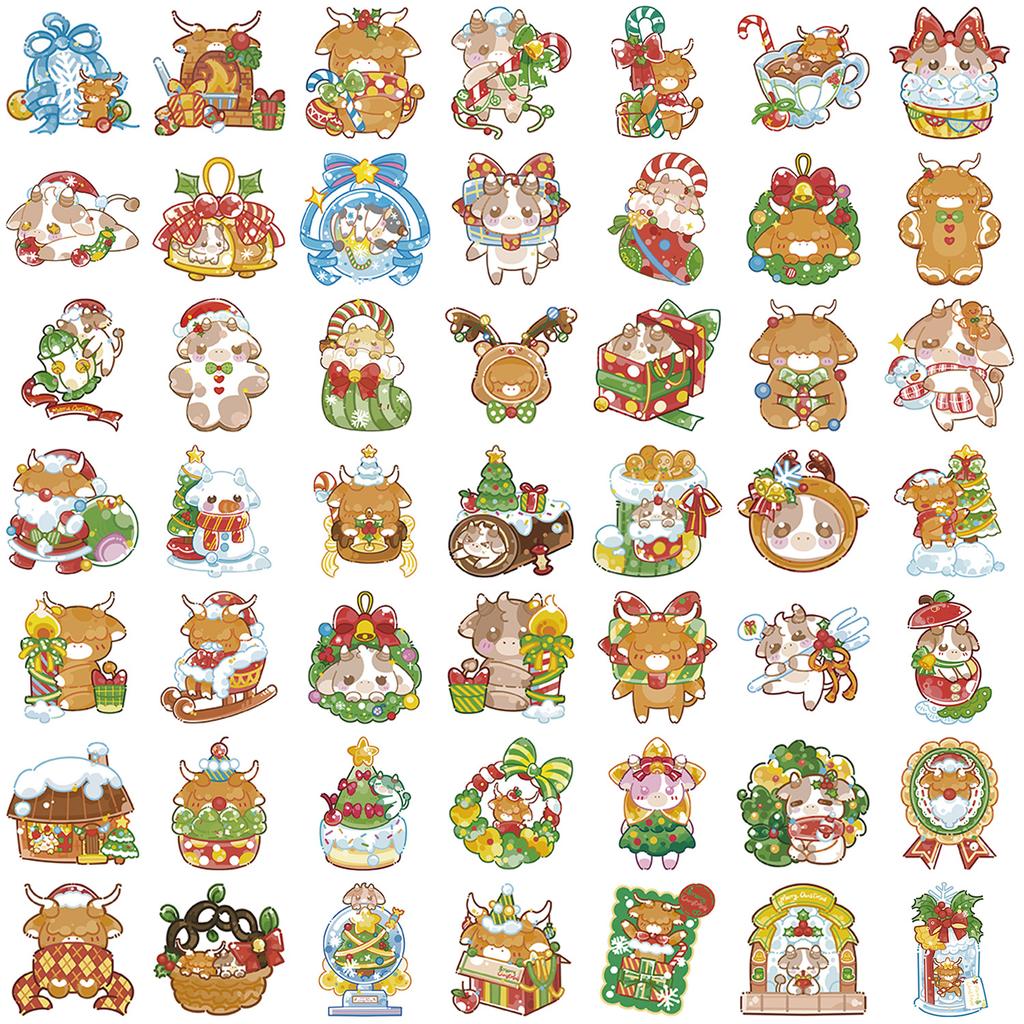 50 Cartoon Holographic Cartoon Christmas Calf Doodle Stickers Decorate Suitcase Notebook Diy Waterproof
