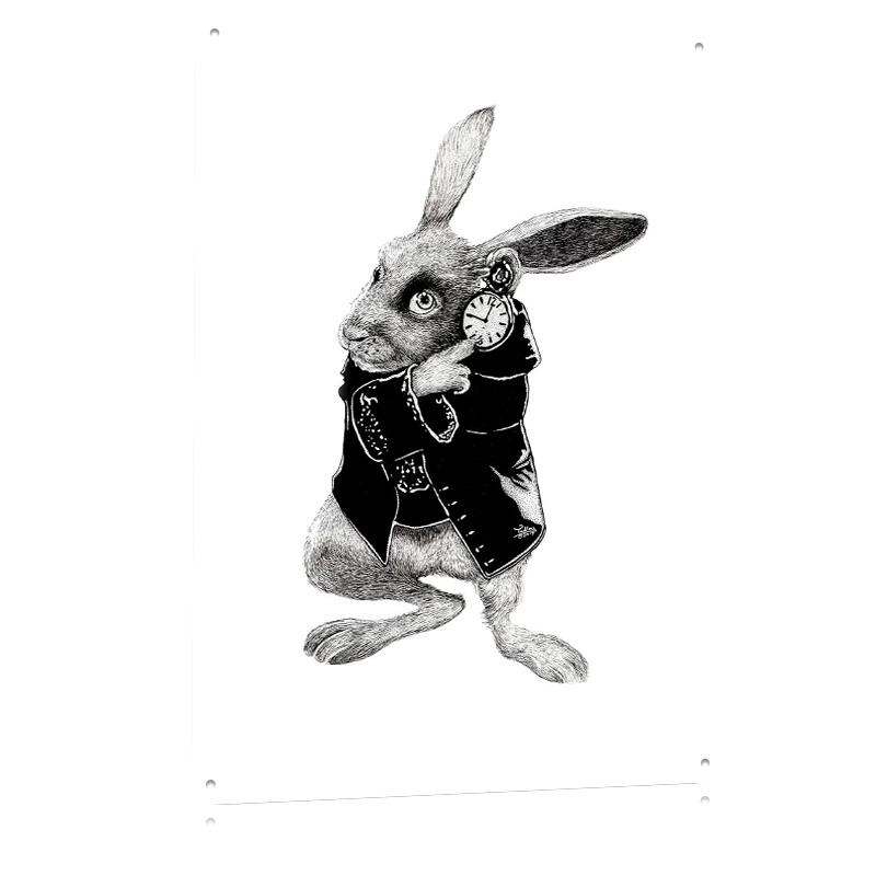 The White Rabbit Drawing Tinplate Poster Customized Wall Art Retro Vintage Metal Signs for Fans Interior Decoration Living Room