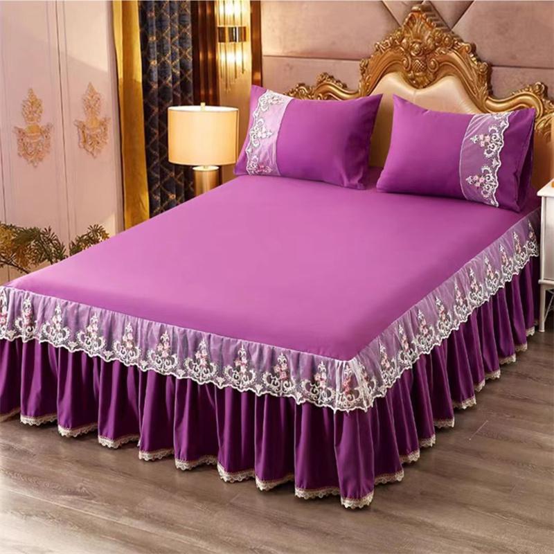 3 шт. кружевная юбка-кровать с рюшами, кружевная юбка, стильное покрывало в стиле принцессы, противоскользящее покрытие для двуспальной кровати 1,8 м с защитным ремешком