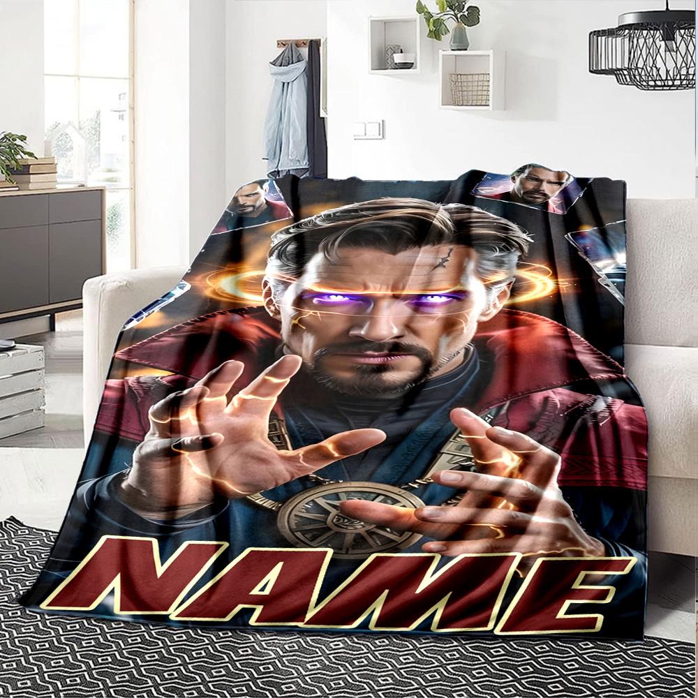 Doctor Strange Casting A Spell With Glowing Hands And Mystical Symbols Around Him Multipurpose Customize Text Comfortable Throw For Sofa Couch Office
