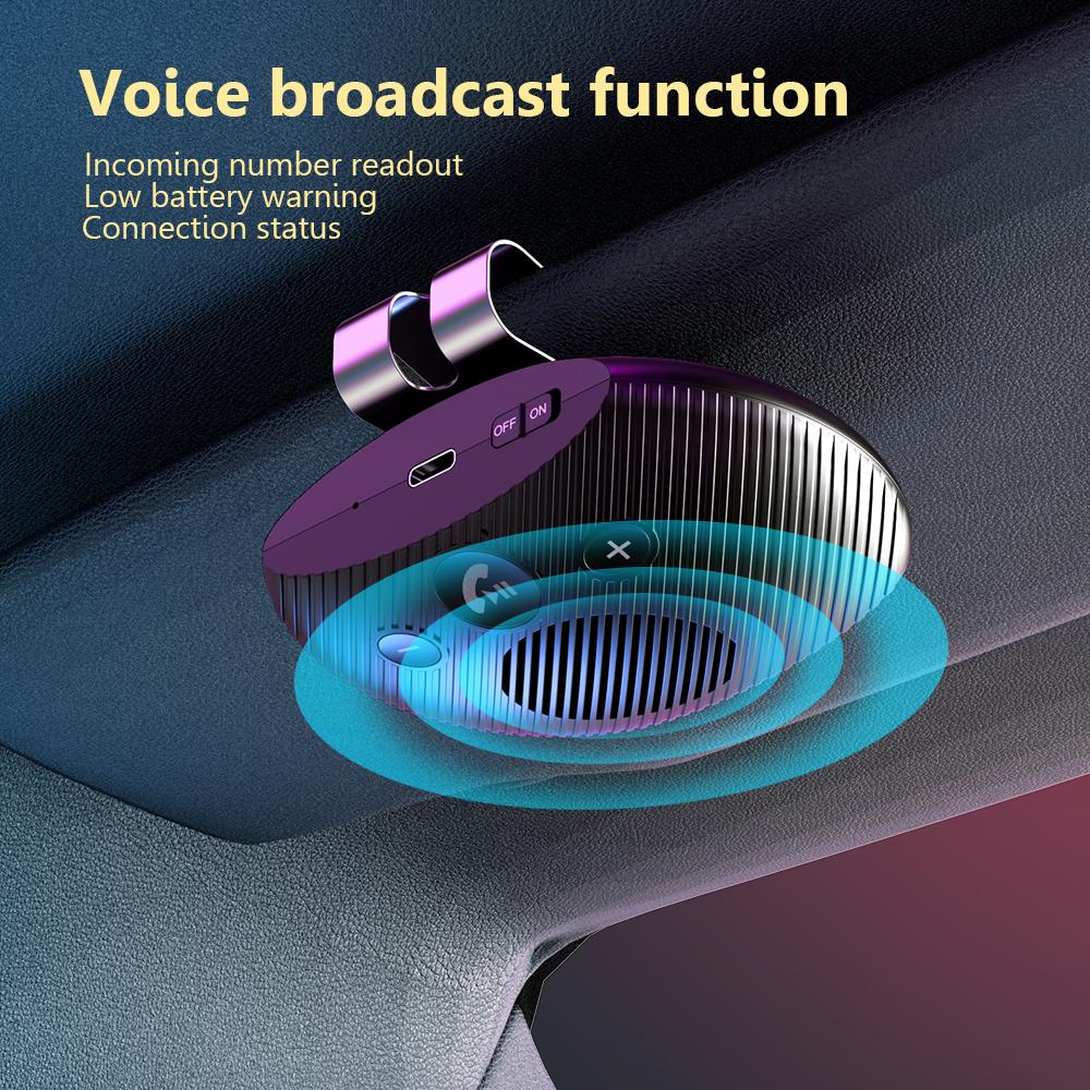 Bluetooth 5.3 Динамик Handsfree Автомобильный комплект Беспроводной аудиоприемник Спикерфон Громкий музыкальный проигрыватель Крепление для солнцезащитного козырька с микрофоном