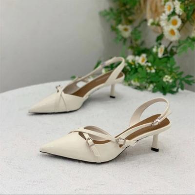 Мода 2025 Новые весенне-летние высококлассные сандалии на высоком каблуке в красивом и не утомляющем французском стиле с острым носком для женщин