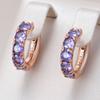 Блестящие квадратные фиолетовые серьги-кольца из натурального циркона для женщин, тренд, цвет розового золота, свадебные украшения для невесты, лучший подарок