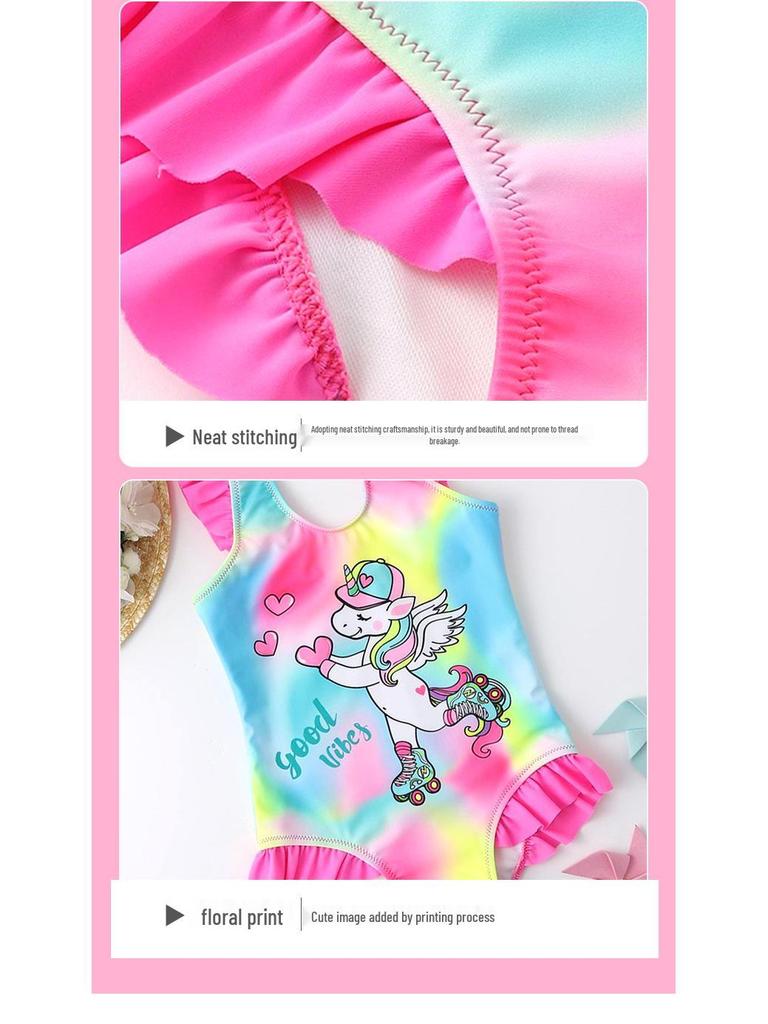 2025 Cross-border Girls' Unicorn One-Piece Swimsuit - Sexy Baby Bikini Swimwear for Children (S, M, L)