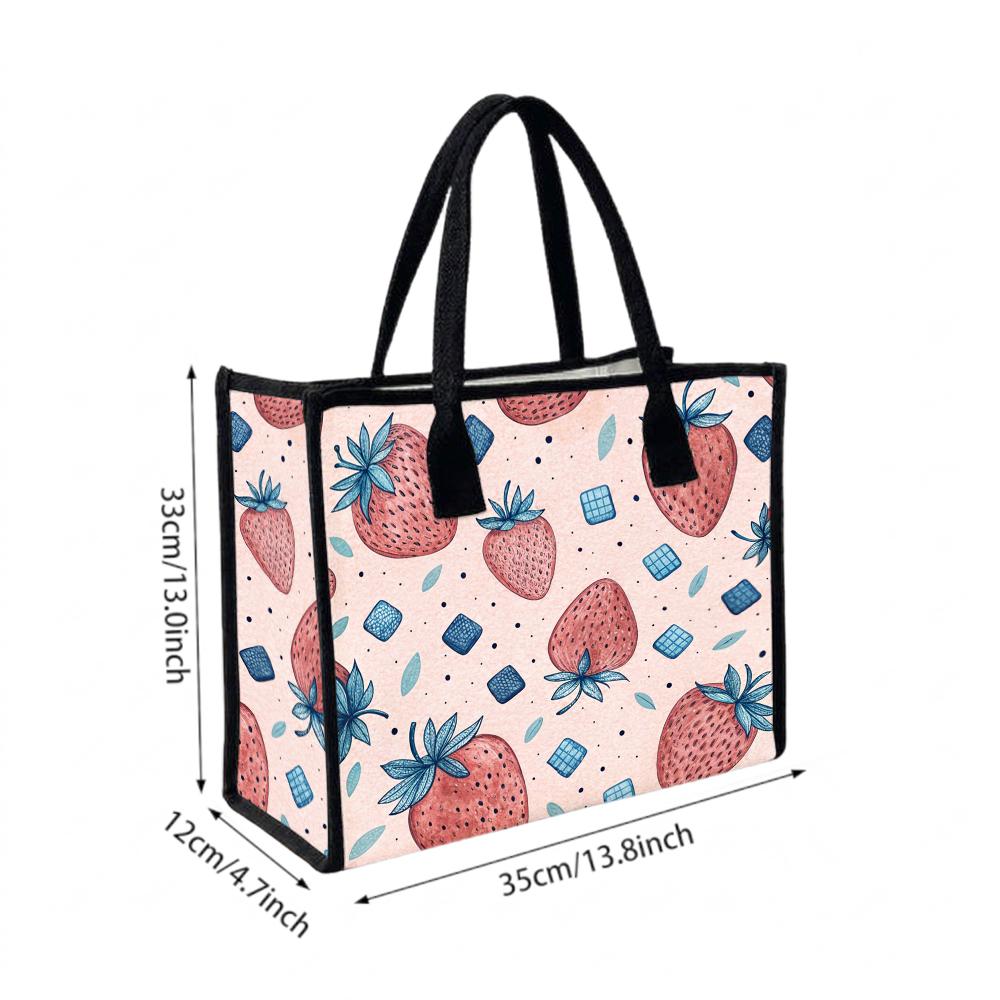Strawberry Printed Tote Bag Fashion Casual Shoulder Handbag for Daily Use