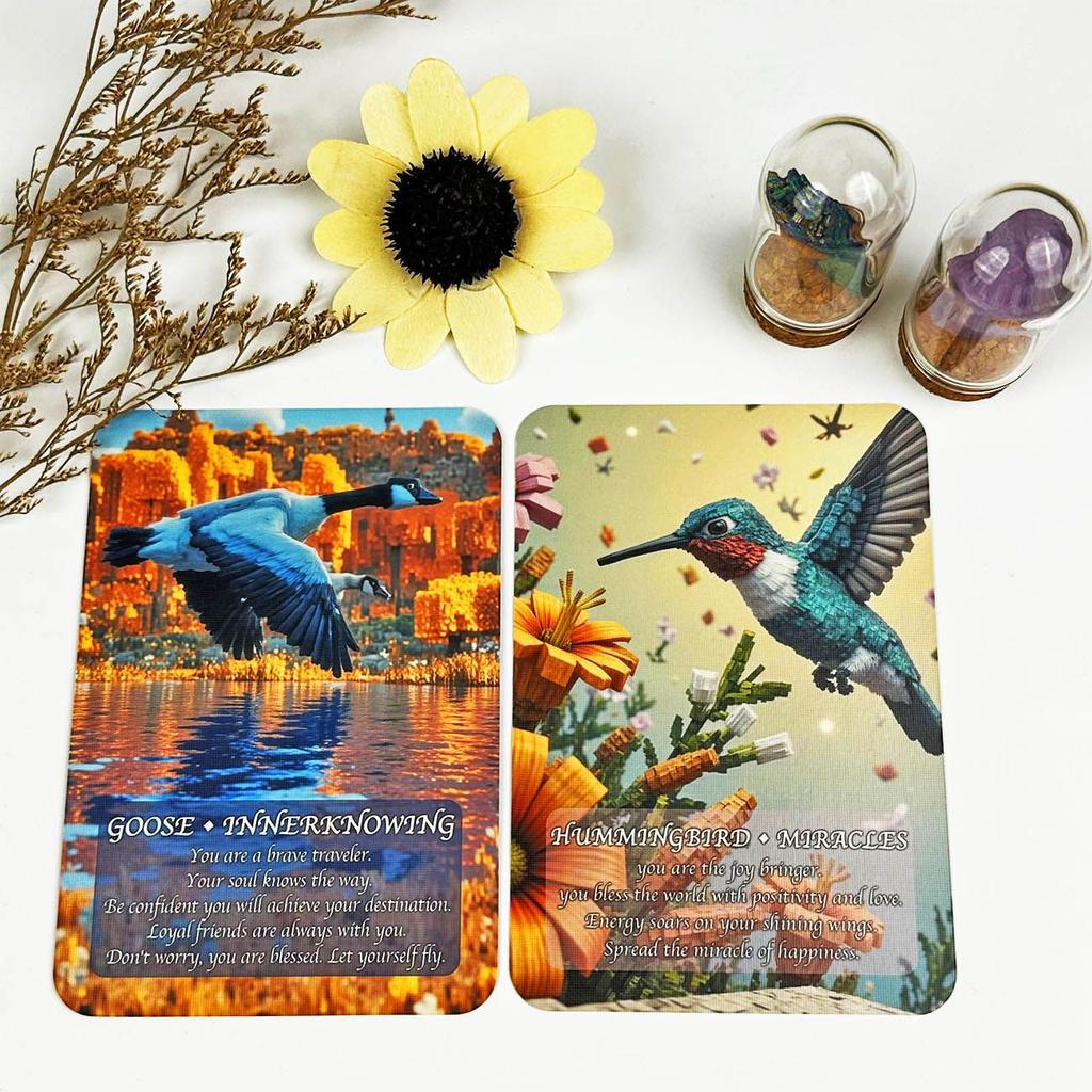 Spirit of The Animals Oracle Deck - 9*13cm 52 Voxel Art Wisdom Cards - Unique Animal Spirit Guide