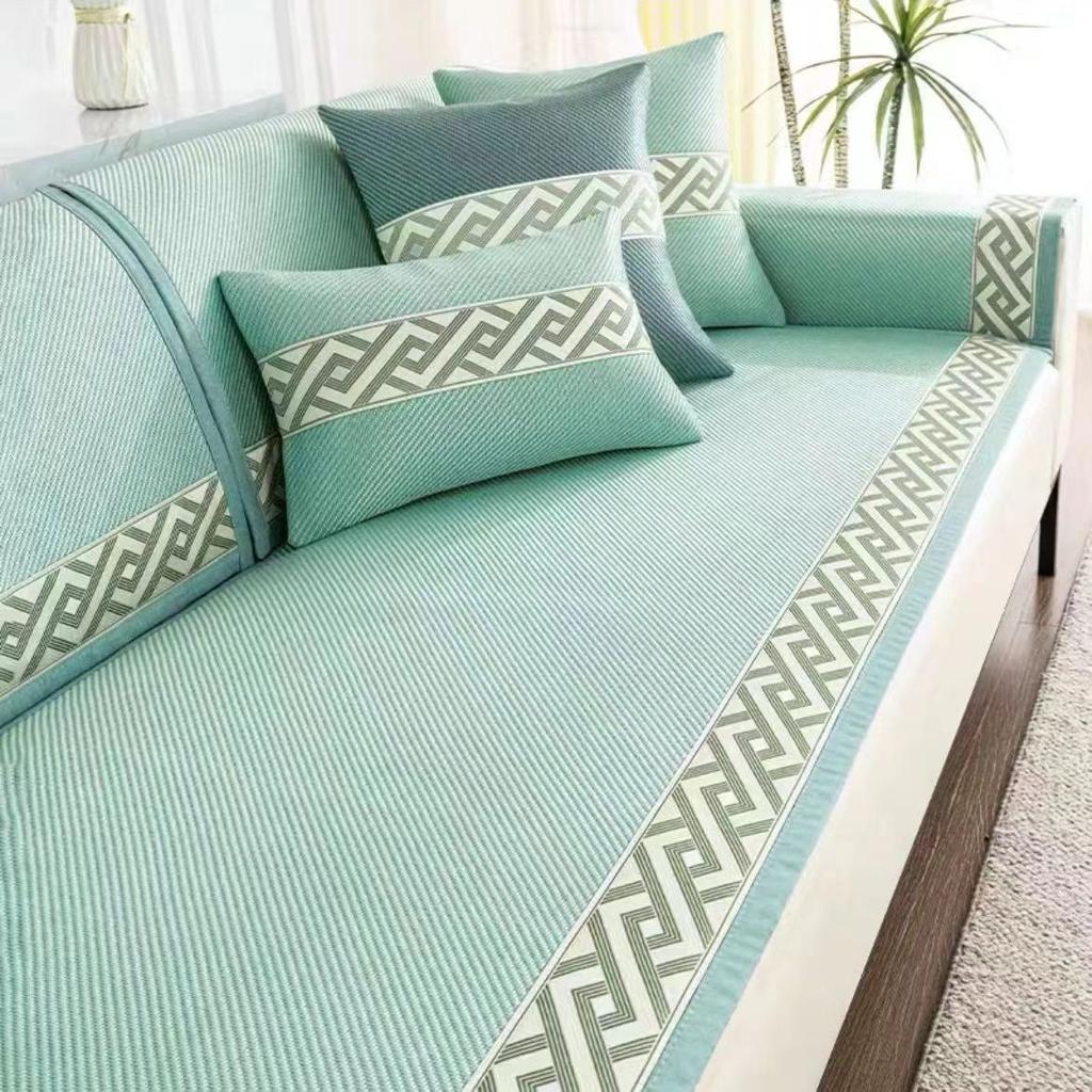Wormwood Sofa Cover Wormwood Rattan Mat Sofa Cushion Ice Floss Antiskid Ventilate Exquisite Embroidery Sofa Towel Widen Binding