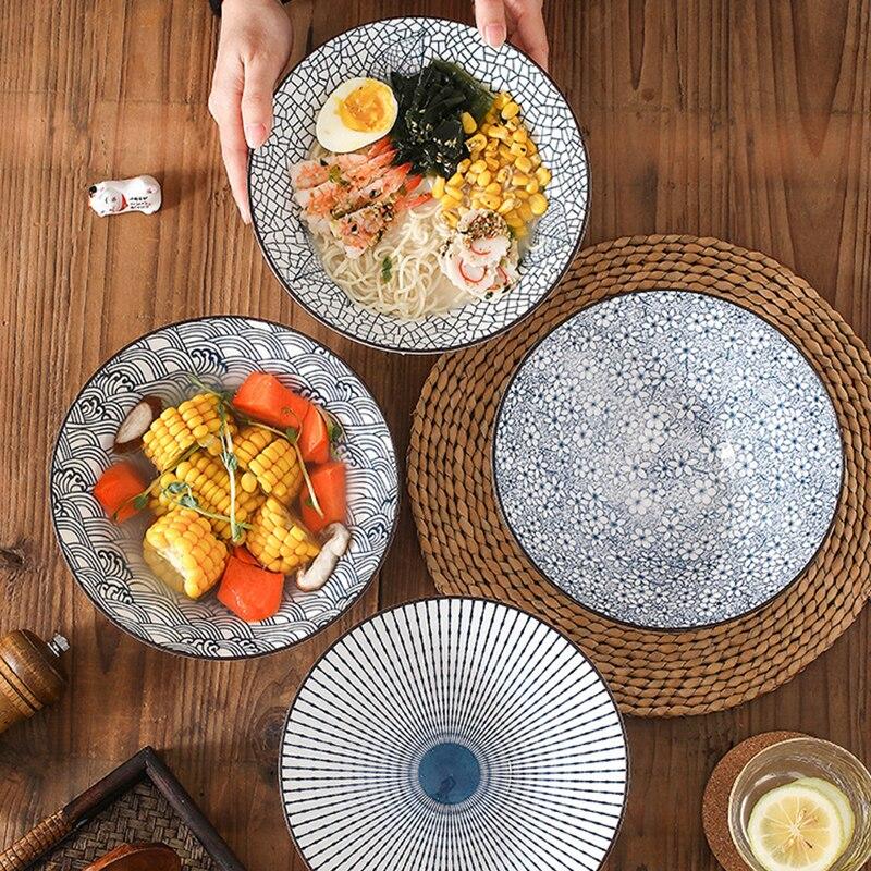 Керамическая 8-дюймовая кухонная миска для рамэна, большая миска для суповой шляпы, прочная посуда для рисовой лапши, традиционная домашняя посуда в японском стиле