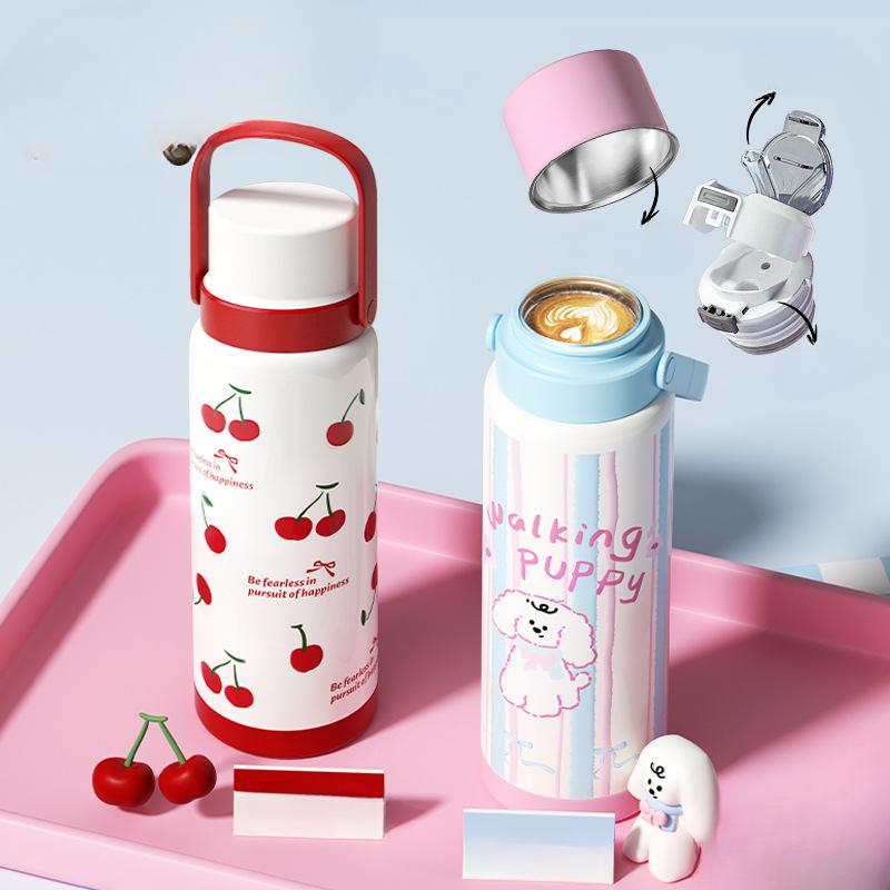 New Ins Stylish Thermos Cup Girls Stainless Water Cup Big Cap Cartoon Portable Portable Portable Cup Durable Durable