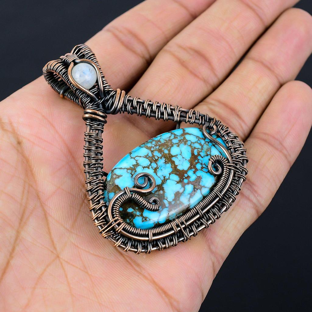 Ювелирные изделия ручной работы с бирюзовым драгоценным камнем из чистой медной проволоки, обернутые подвеской