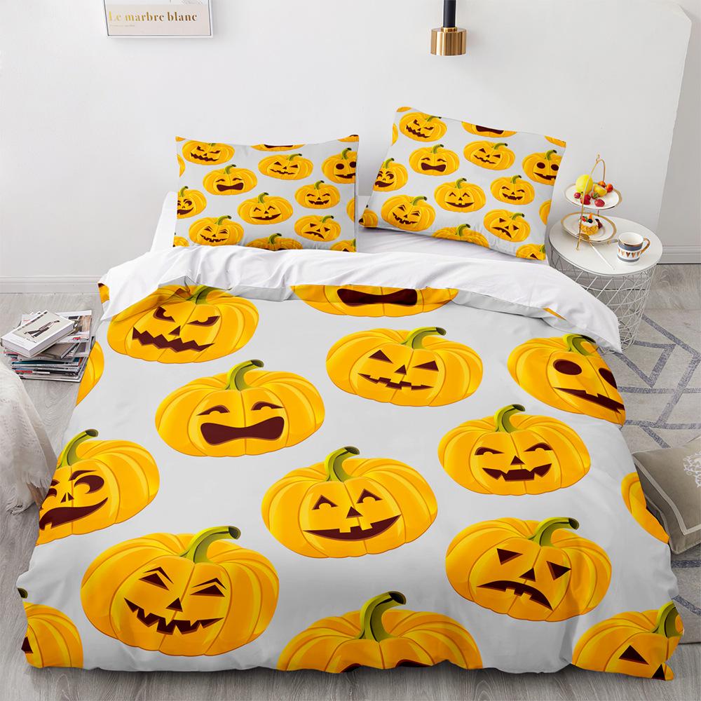 Halloween Duvet Cover Pumpkin Lantern Cartoon King Queen Twin Size Polyester Bedding Set For Kids Boys Girls Teens Bedroom Decor