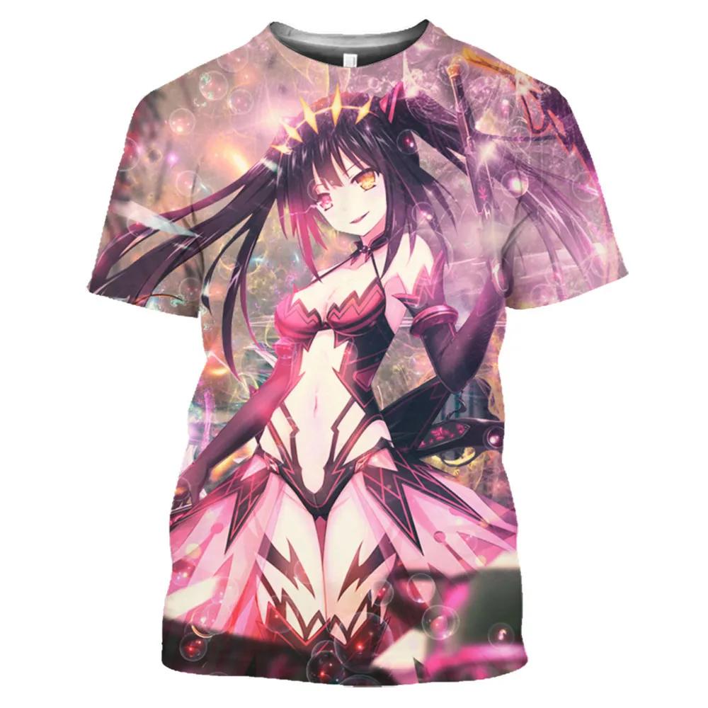 Футболка с рисунком манги Date A Live Tokisaki Kurumi Sexy Girls Otaku, футболка с коротким рукавом в стиле аниме Harajuku для мужчин, топы и футболки