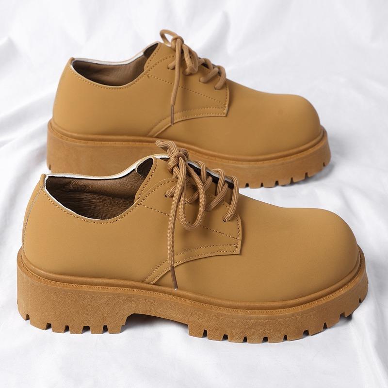 Туфли дерби мужские весенние низкие ботинки большого желтого цвета с круглым носком, обувь с большой головой, черные рабочие ботинки на платформе, повседневная кожаная обувь