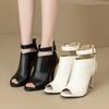 Women's Peep-Toe Sandals Stiletto Dressy High Heels Summer Ankle Booties Back Zipper Leather Shoes