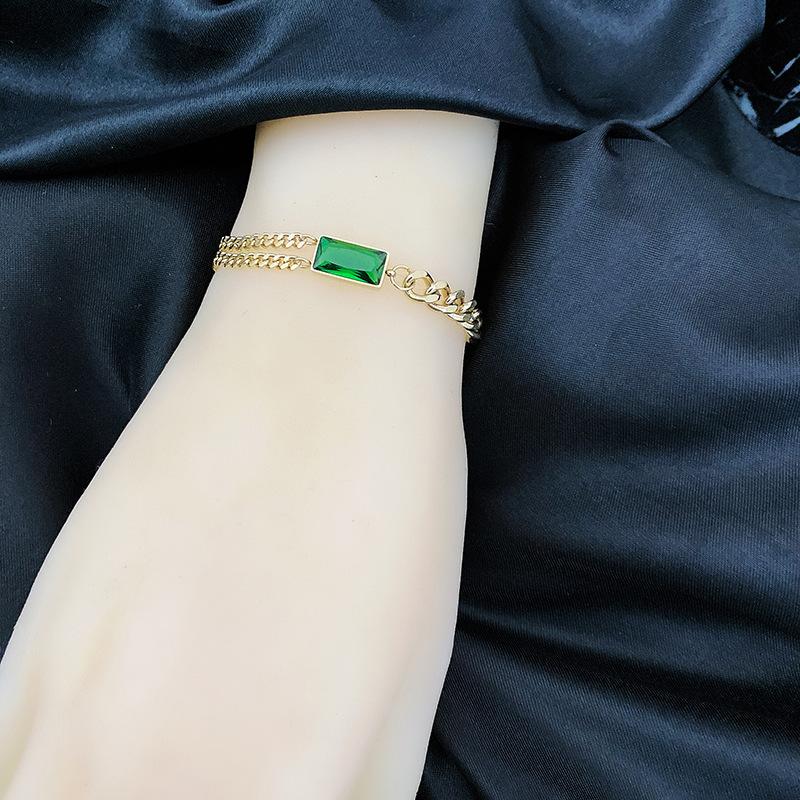 316L Stainless Steel Green Square Zircon Bracelet New Ladies Cuban Bracelet Party Jewelry Accessories Gift