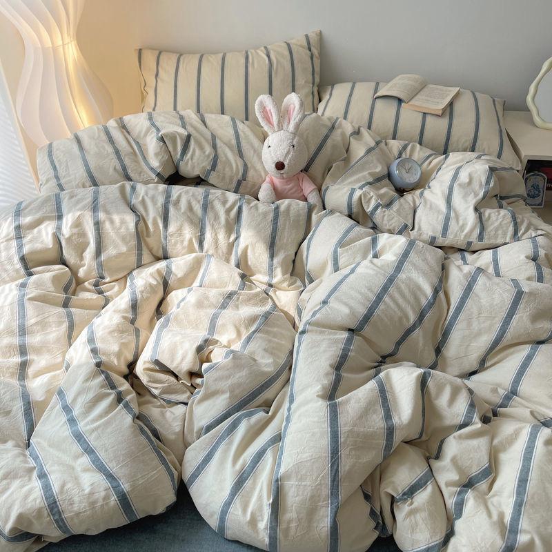 Комплект постельного белья в полоску INS Nordic Girls Мягкая простыня из стираного хлопка Queen King Size Комплект постельного белья Комплект наволочек Постельное белье