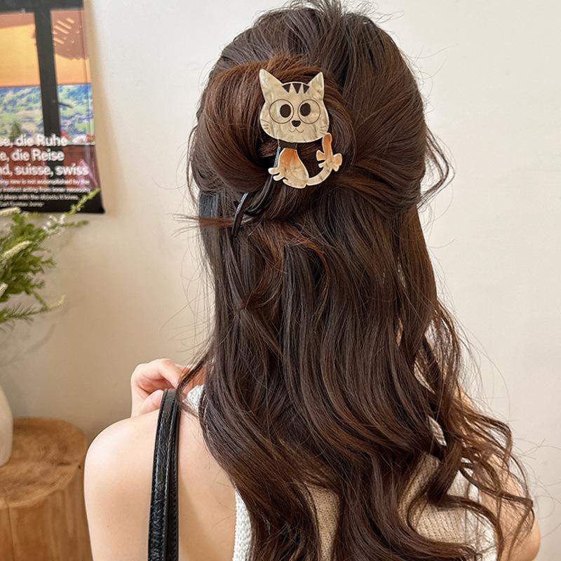 Cute Cartoon Cat Twist Hair Clips Trendy Plastic Cross Hairpins Grab Clip For Women Girls Hair Accessories Fashion Headwear Kid Gifts
