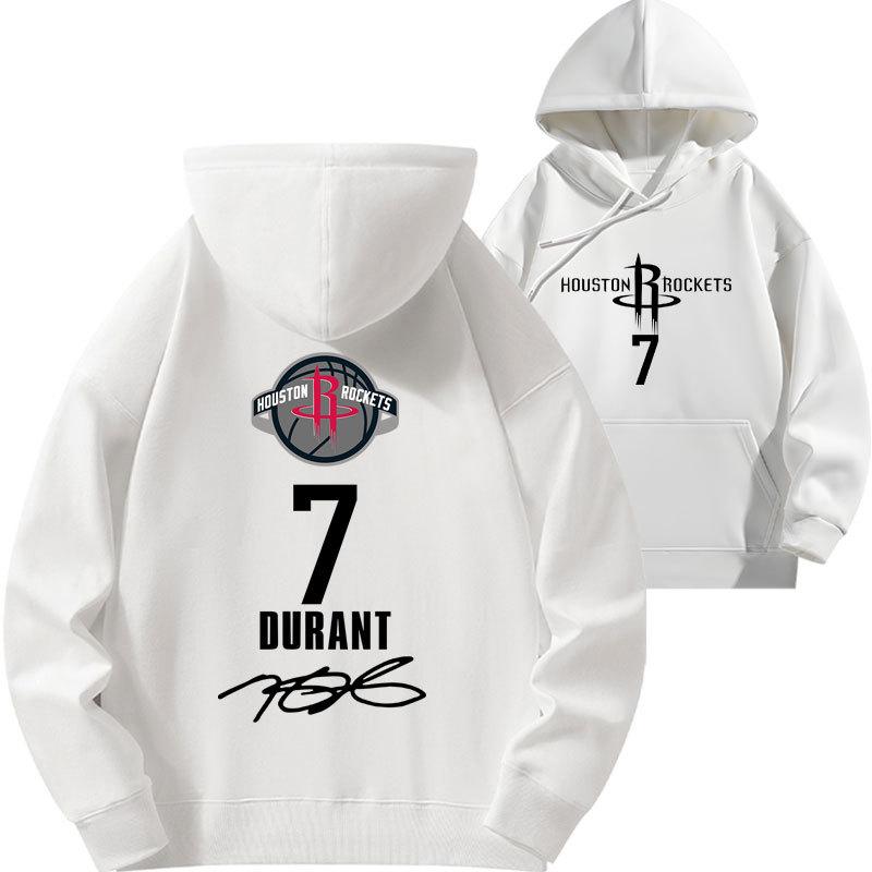 Kevin Durant No. 7 Rockets Printed Hooded Sweater Top Basketball Loose Fall and Winter Fleece Thickened Clothes