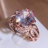 Luxury Super Flash Big Master Zircon Rose Gold Ring Female Fashion Hollow Ring Party Birthday Jewelry Gift