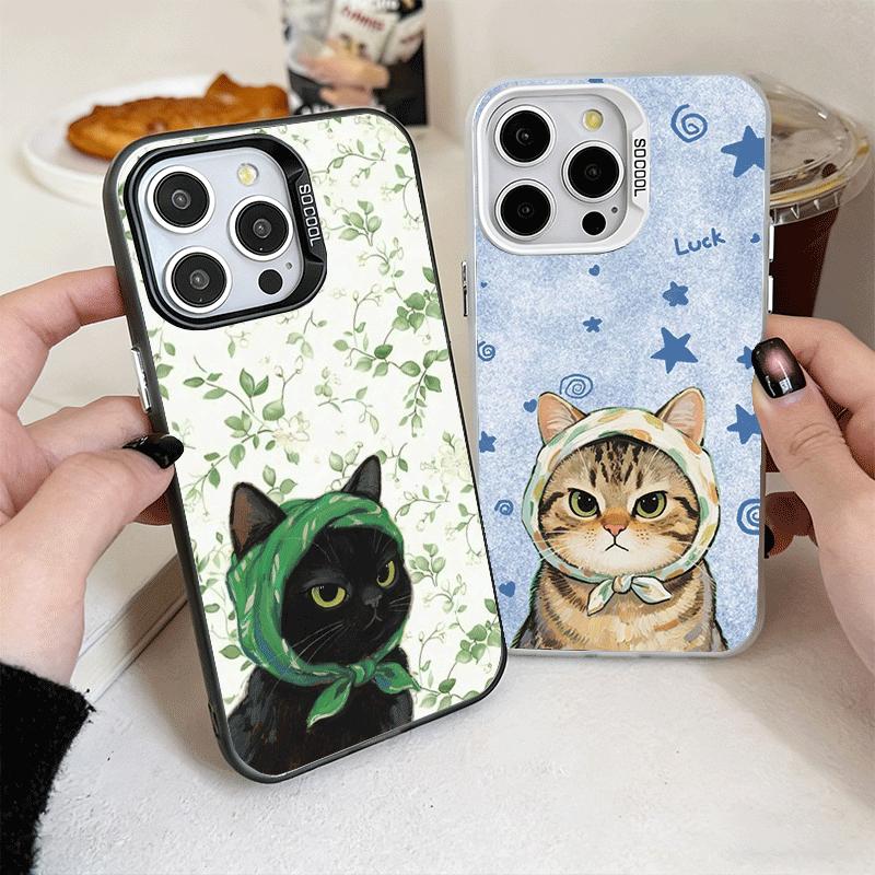 Милый Цветочный Платок Кот Ударопрочный Чехол для Телефона для iPhone 17 Air 16 16E 15 Pro Max 14 Plus 13 Mini 12 Задняя Крышка Противоударный F