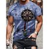Мужская повседневная футболка с принтом - короткий рукав, круглый вырез, дизайн с узором компаса и карты