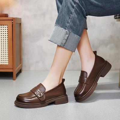 Кожаные лоферы первый слой коровья кожа мягкая подошва дышащие 2025 весна и лето новая низкая посадка одинарная обувь большой размер женские маленькие кожаные туфли