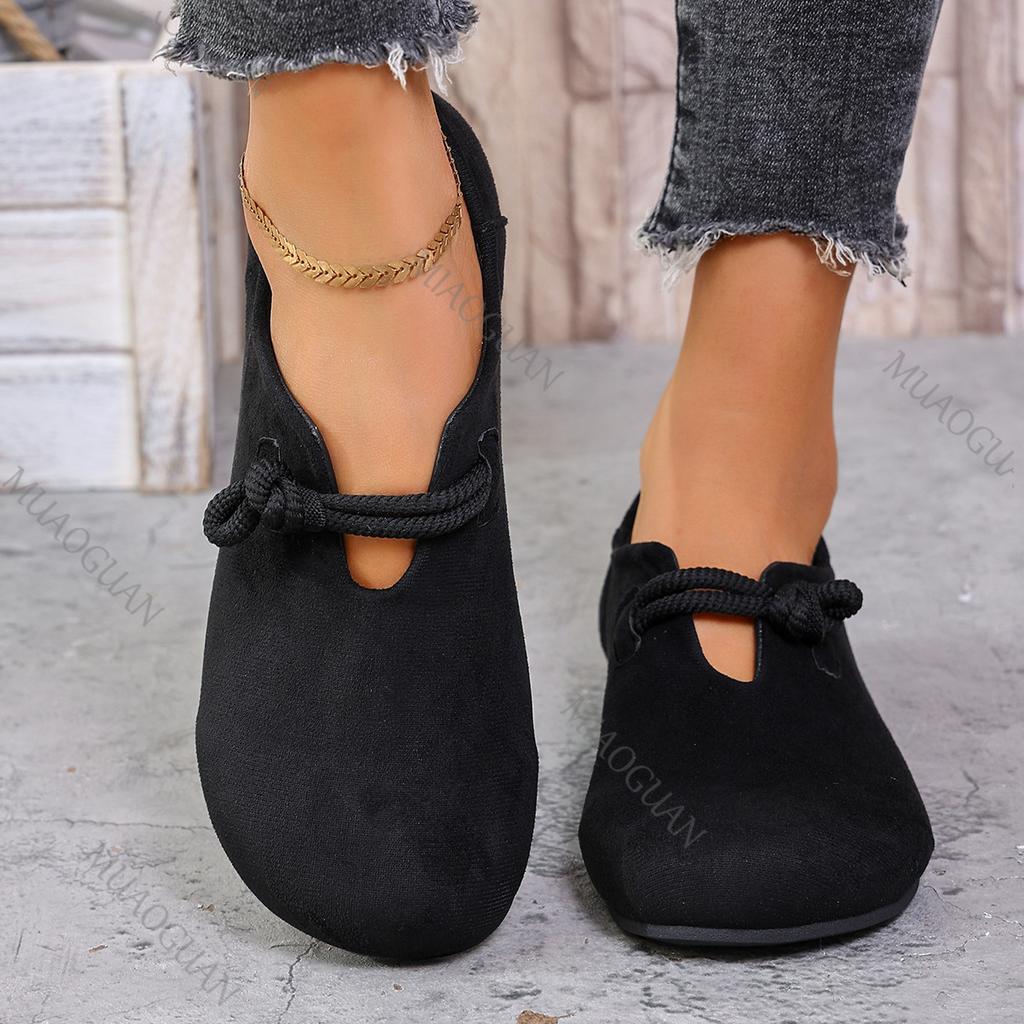 Retro Flat Shoes Women Autumn New Shallow Loafers Women's Casual Comfortable Solid Color Women's Shoe Suede Slip On Single Flats