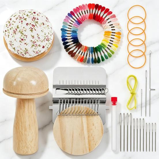 Мини-ткацкий станок Speed Weave Darning Loom, набор, стиль Speedweve с 14 крючками, с набором ниток, грибочком/яйцом для штопки, иглами, для шитья