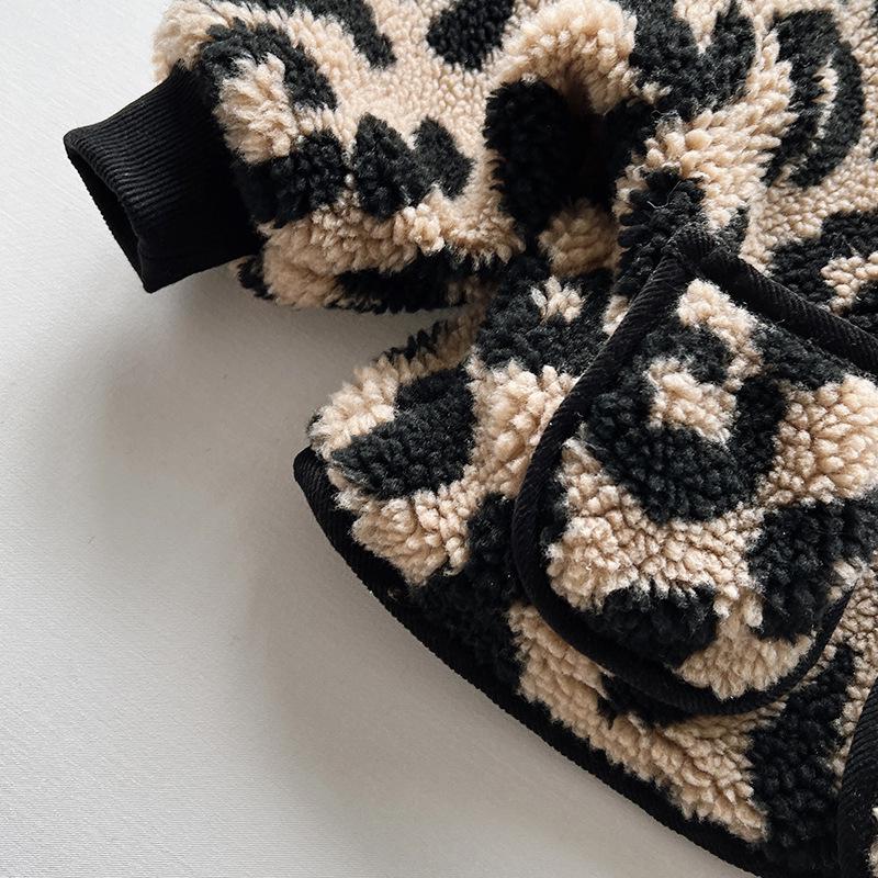 Стильное плюшевое пальто с леопардовым принтом: Зима 2025 Толстая, теплая детская мода в японском и корейском стиле для мальчиков и девочек