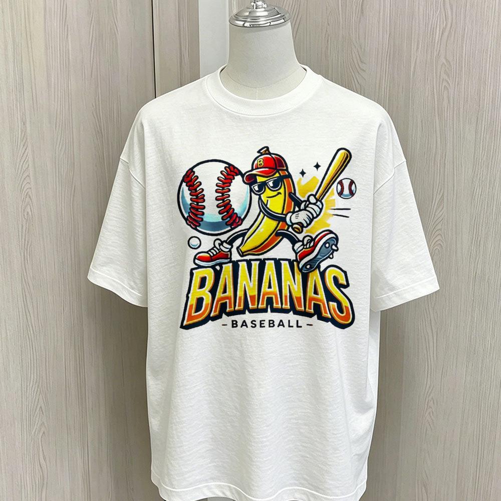 Bananas Baseball Graphic T Shirt Unisex Oversized Loose Short Sleeve Tees Soft Cotton Cartoon Banana Baseball Bat Print