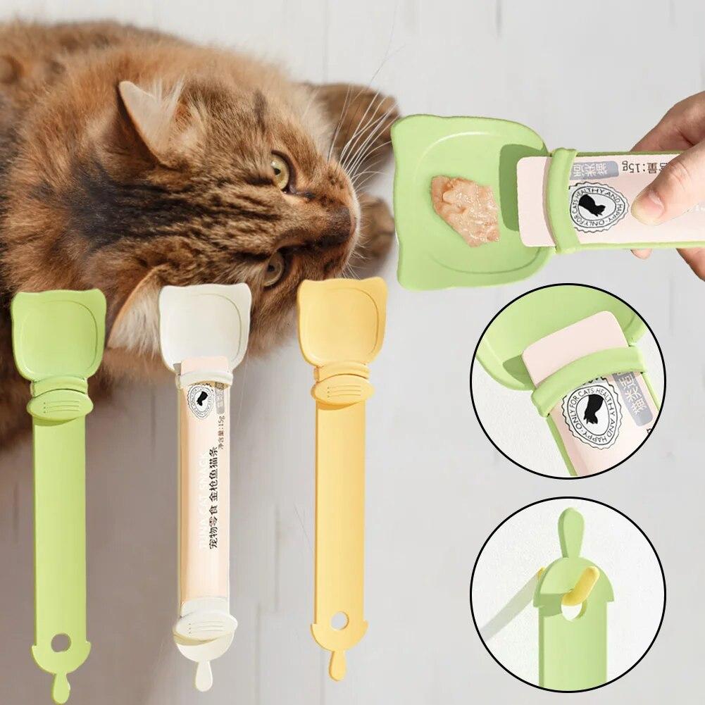 Cat Food Strip Squeezer Spoon Long Handle Cat Strip Feeder Meat Cat Stripe Squeezer For Pet Cat Food Supplies