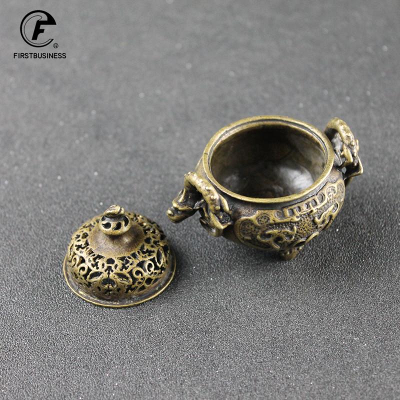 Vintage Design Tibetan Style Mini Copper Retro Bronze Incense Burner Censer Metal Craft Home Decor Buddhist Living Room Supplies