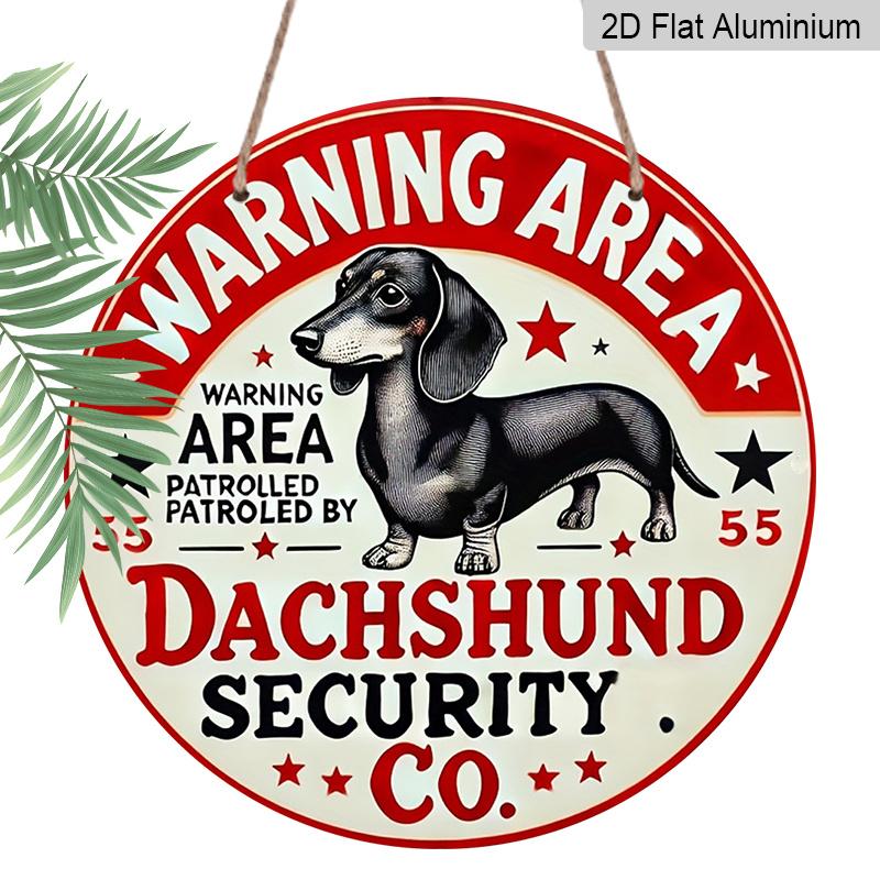 2D Flat, 1pc Aluminum Sign Decor, Retro "Be Careful with Sausage Dogs" Sign, 7.87in Decorative Wall Art Plaque with Red Border, Playful Sausage Dog