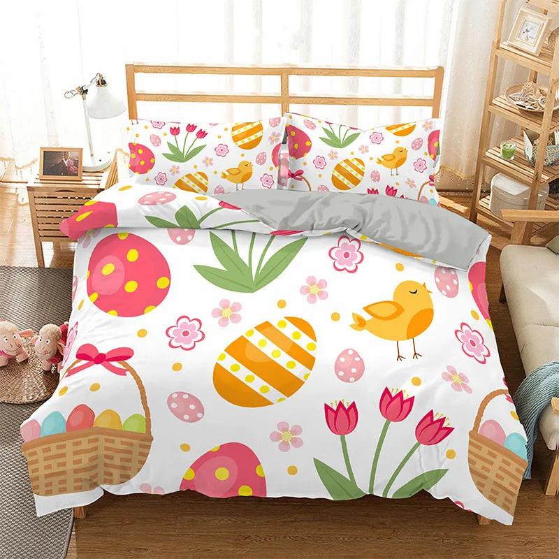 Egg Duvet Cover Set Easter Eggs Cartoon Childish Style Twin Bedding Set Kids Teens Double Queen King Size Polyester Quilt Cover