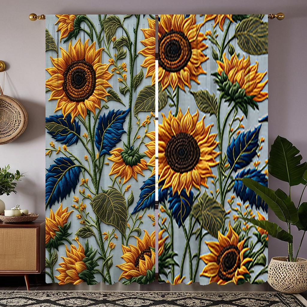 Комплект из 2 предметов, декоративная занавеска с вышивкой в виде подсолнуха, желтая занавеска с цифровой печатью, украшение для дома, стиль Decorat