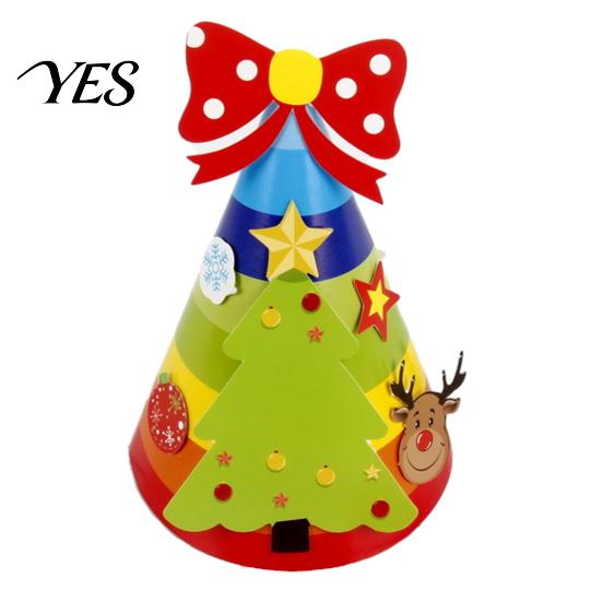 Kids Christmas Craft Party Hat for Adults, Tree Reindeer Santa Headwear Snowman Paper Cone Birthday Supplies Lightweight Festive Headgear