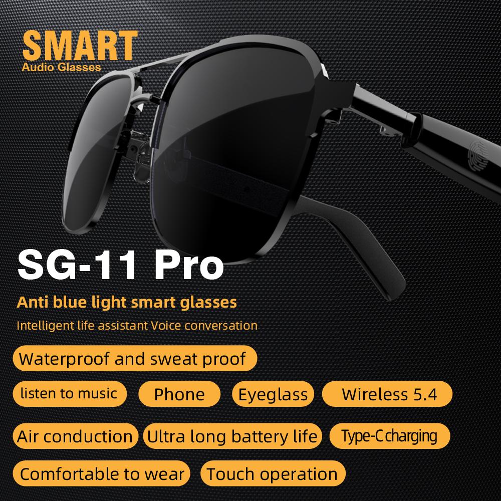 Умные аудио-очки SG-11 Pro, Bluetooth 5.4 Очки с костной проводимостью и защитой от УФ-лучей и синего света, Звук HIFI