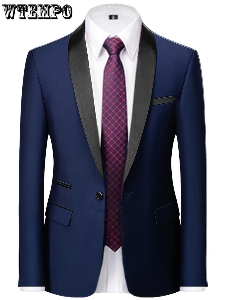 Комплект из 3 классических мужских костюмов: пиджак с воротником-шалью, однобортный жилет с V-образным вырезом и облегающие брюки.