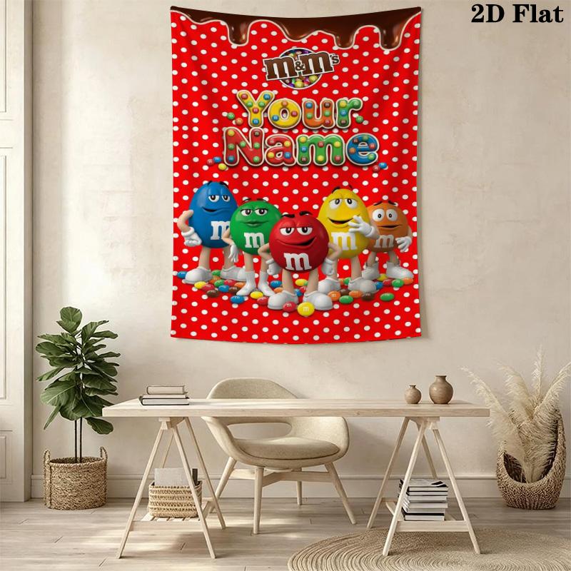 Name Custom Cute M&M Wall Tapestry Aesthetic Wall Hanging Printed Fabric Blanket Decorative Tapestries for Bedroom Living Room Home Decor
