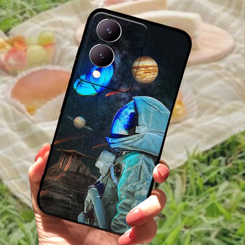 Чехол для Vivo Y17s Модный Мультяшный Черный Силиконовый Мягкий Задний Чехол-Крышка Для Vivo Y17s Чехол для Телефона 6.56" Y 17 s Funda Coque