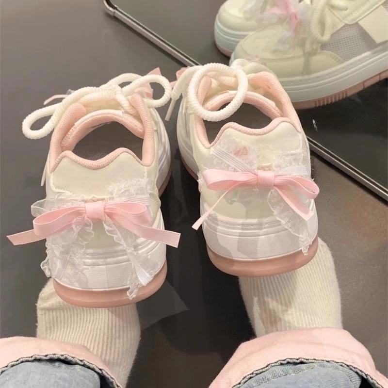 Оригинальные белые туфли с толстой подошвой и бантом, женские летние сетчатые дышащие туфли для сноуборда, модные универсальные туфли для студентов