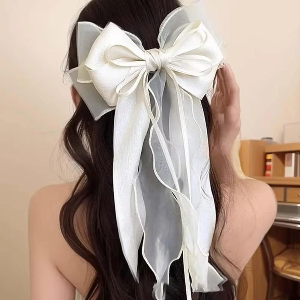 Lace Bow Ribbon Hair Clips Long Tails Ribbon Satin Hairpins Fashion Coquette Barrettes Women Girls