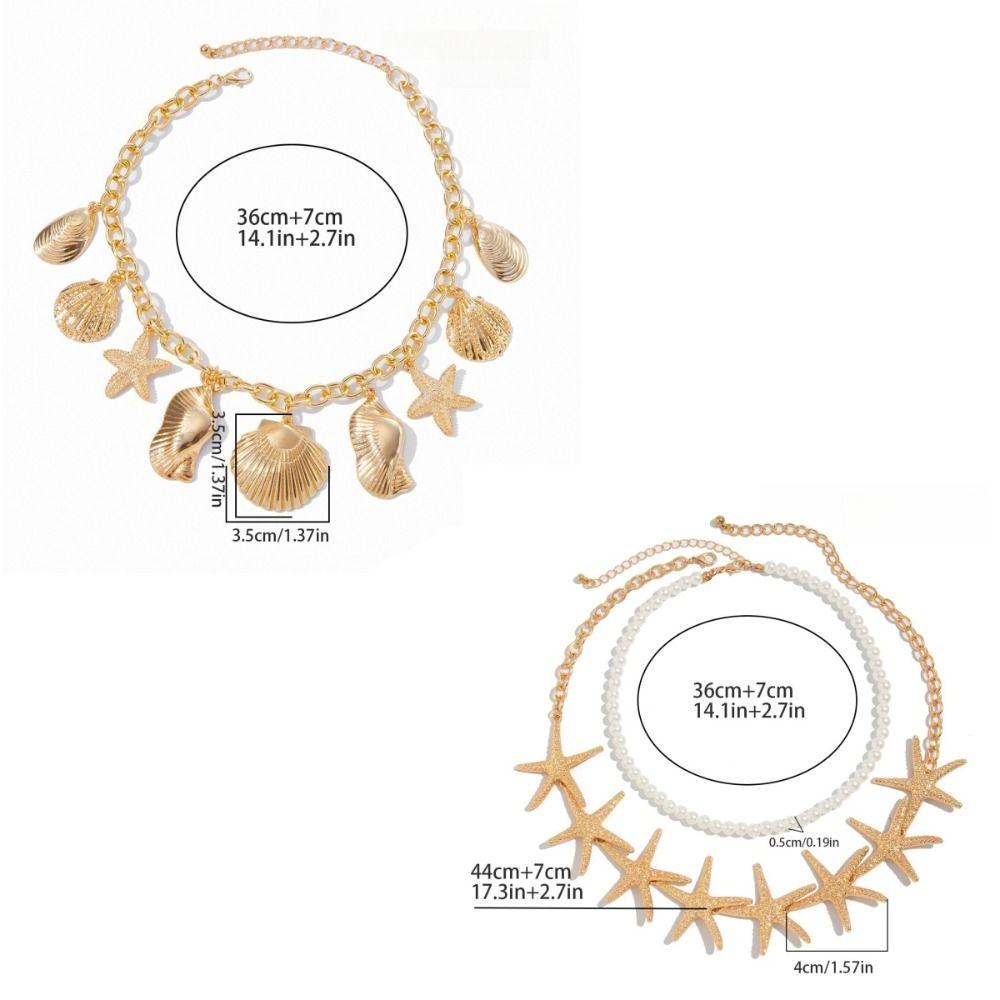 Beach Style Pearl Shell Necklace Elegant Exaggerate Metal Necklace Starfish Necklace Summer
