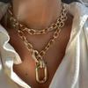 Layered Aluminum Stylish Chain Necklace With Geometric Metal Lock For Women