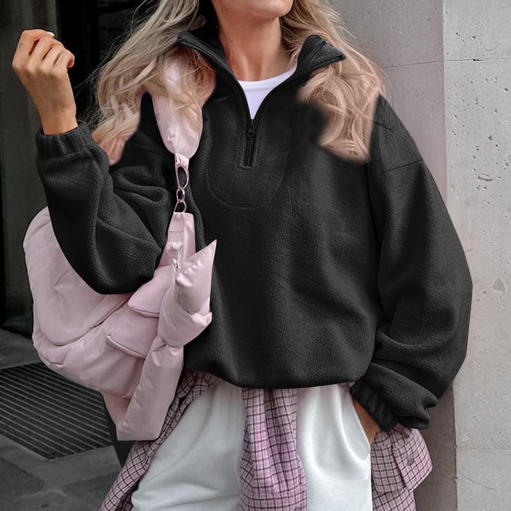 Женский модный и повседневный флисовый топ с длинным рукавом однотонной расцветки