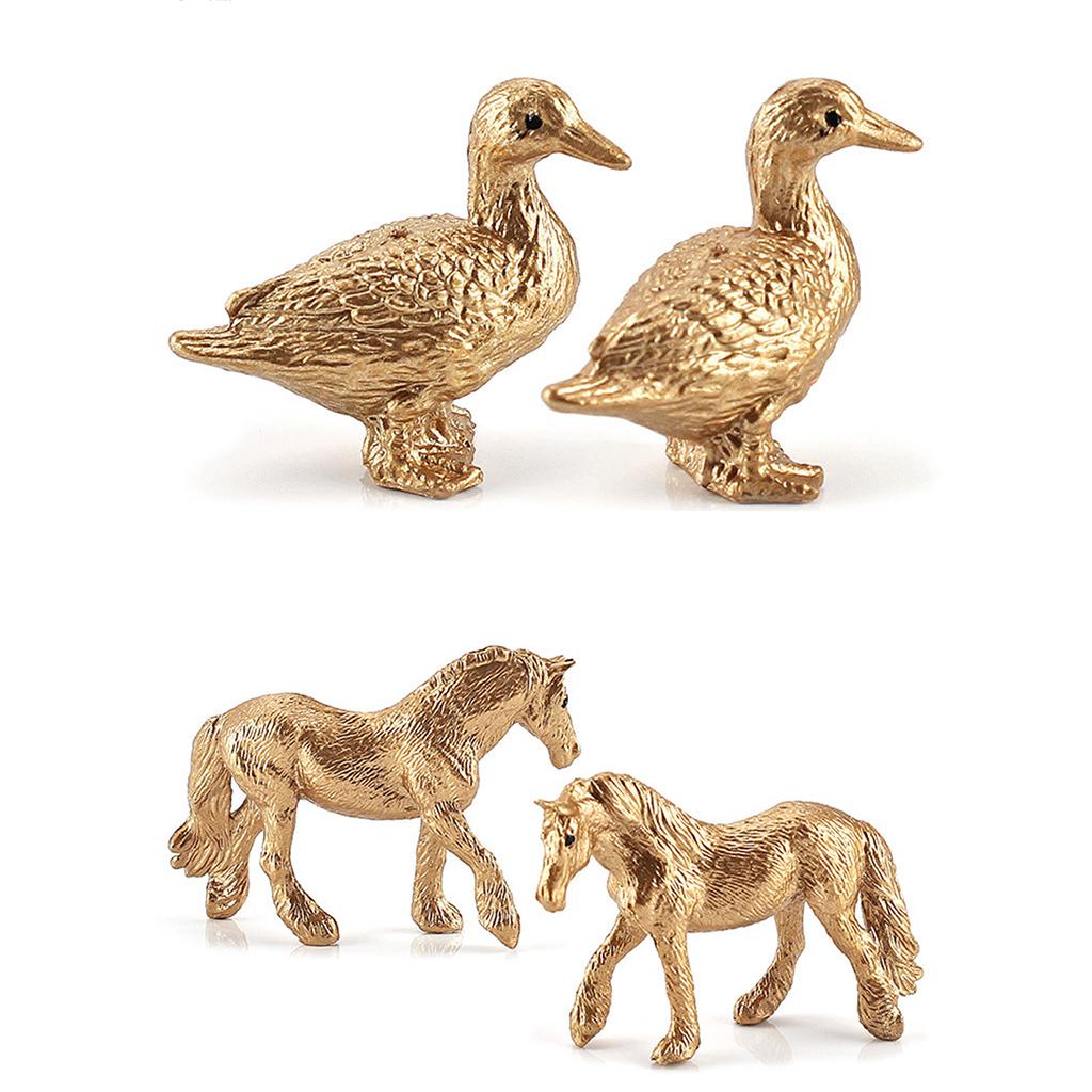 12 Pcs Poultry Animal Figures Simulation Model Golden Figurine Statue Chicken DuckGoose Cattle Educational Toys