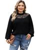 Azura Exchange Black Plus Size Ribbed Knit Lace Splicing High Neck Sweater