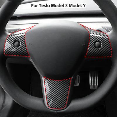Автомобильная нашивка на руль из углеродного волокна ABS для Tesla Model 3 Model Y, аксессуары для салона, модифицированные