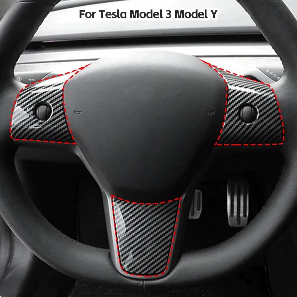 Автомобильная нашивка на руль из углеродного волокна ABS для Tesla Model 3 Model Y, аксессуары для салона, модифицированные