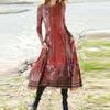 Women's Fashion Casual Printed Round Neck Pullover Slim Fitting Long Sleeve Dress